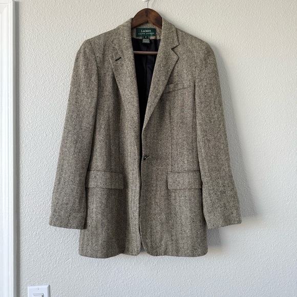 Lauren Ralph Lauren 100% Silk Equestrian Herringbone Tweed Blazer Jacket 6 - Picture 4 of 13